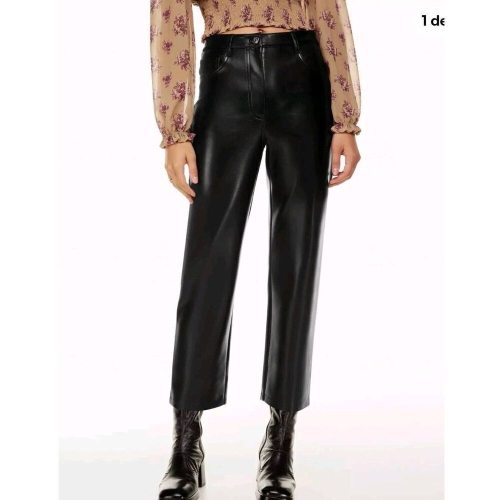 Wilfred Aritzia Melina Cropped Pants Black Vegan Faux Leather 4